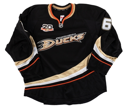 Ben Lovejoy’s 2013-14 Anaheim Ducks Signed Game-Worn Jersey - 20th Anniversary Patch!