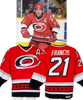 Ron Francis 1998-99 Carolina Hurricanes Game-Worn Alternate Captains Jersey with LOA - Team Repairs! 