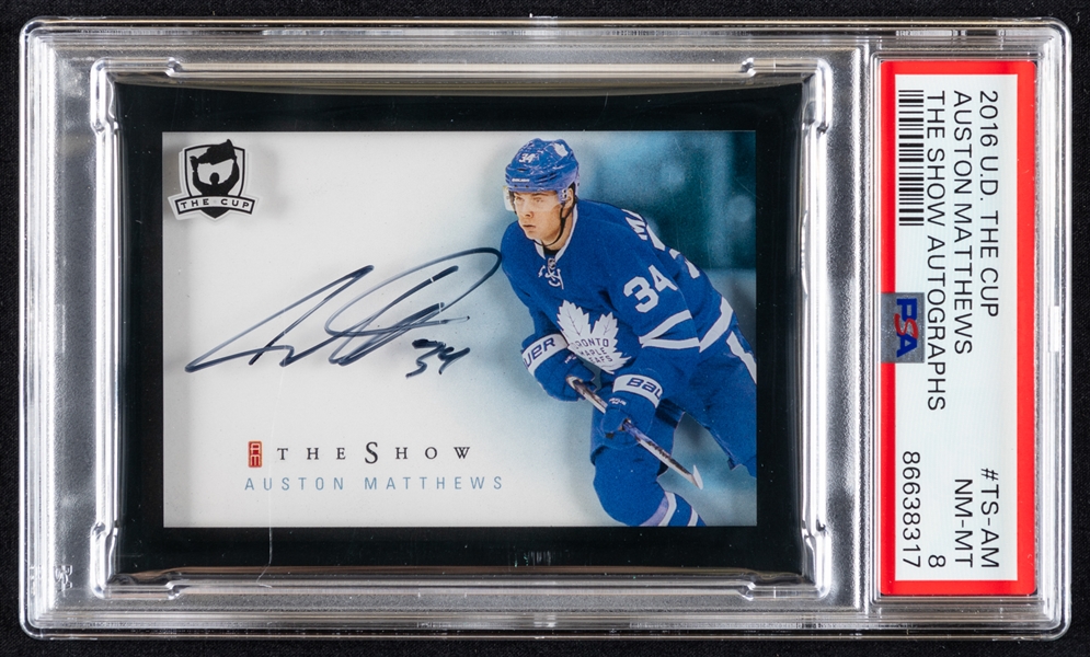 2016-17 Upper Deck The Cup The Show Autographs Hockey Card #TS-AM Auston Matthews Rookie – Graded PSA 8