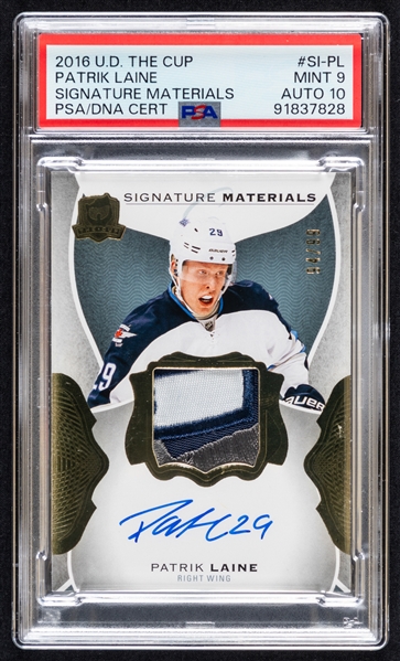 2016-17 Upper Deck The Cup Signature Materials Hockey Card #SI-PL Patrik Laine Rookie (94/99) – Card Graded PSA MINT 9 / Autograph Graded 10