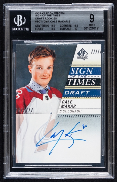 2019-20 Upper Deck SP Authentic Sign of the Times Draft Rookies Autographed Hockey Card #SOTTD-MA Cale Makar – Graded Beckett MINT 9