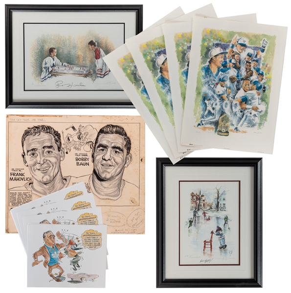 Bobby Bauns 1950s Jack Reppen Original Artwork with Frank Mahovlich, Ben Wilson 1960s Lithographs (45), and Rejean Houle and Bill Gadsby Signed Prints - From His Personal Collection with Family LOA