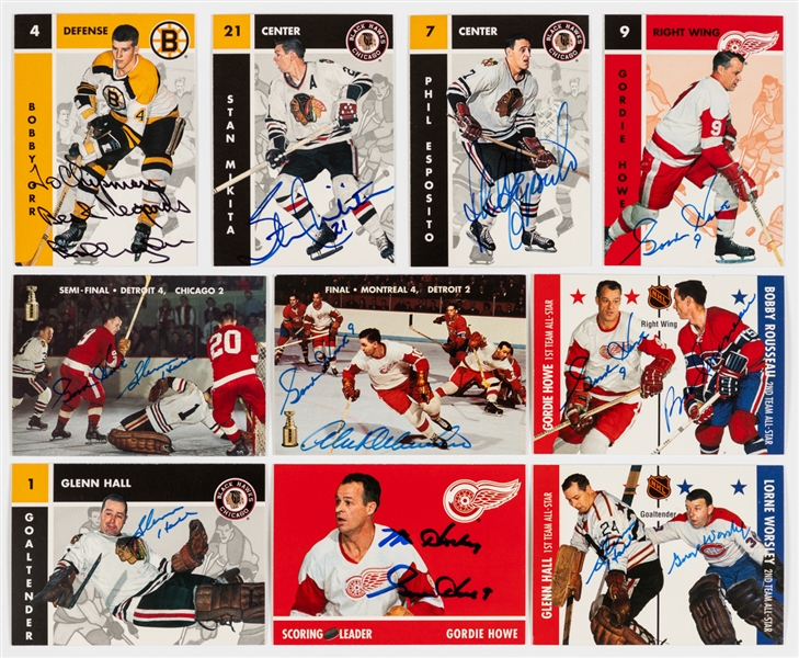 1995-96 Parkhurst Retro Hockey Card Near Set (148/150) - Includes 139 Signed/Dual-Signed Cards Incl. HOFers Orr, Howe, Mikita, Hall, Beliveau, Keon & Others - 65+ Cards with Signatures of HOFers!