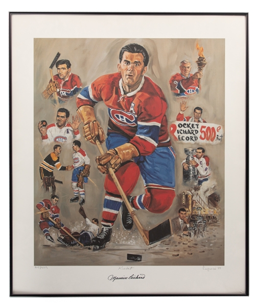 Maurice Richard Signed Montreal Canadiens “Rocket” Michel Lapensee Framed Limited-Edition Lithograph #704/9999 with COA (25" x 30")