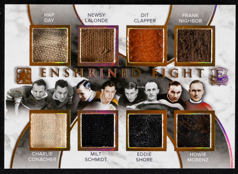 2015-16 ITG Enshrined Eight Memorabilia Hockey Card #E8-02 Day Conacher Lalonde Schmidt Clapper Shore Nighbor Morenz (1/2)