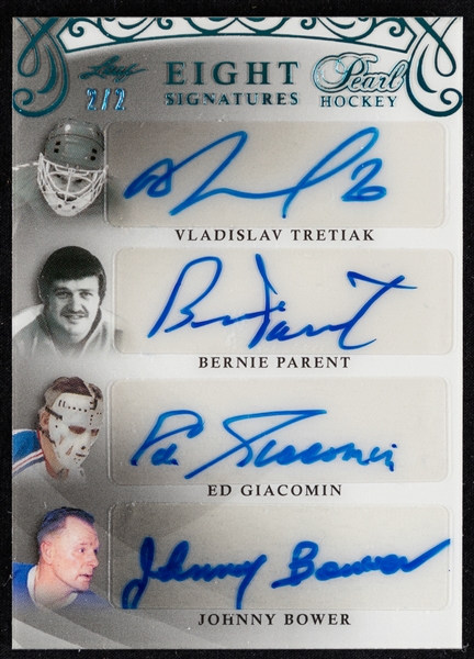 2017-18 Leaf Pearl Hockey Eight Signatures Hockey Card #P8-06 Tretiak Parent Giacomin Bower Esposito Vachon Gilbert Fuhr (2/2)