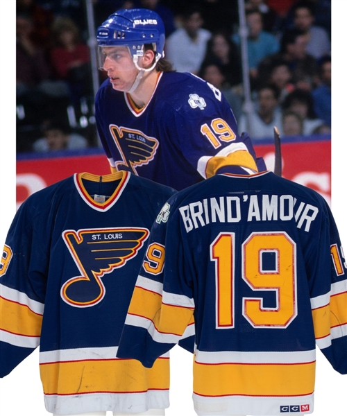 Rod BrindAmours 1989-90 St. Louis Blues Game-Worn Rookie Season Jersey - Nice Game Wear! - Team Repairs! - Dan Kelly Memorial Patch! - Photo-Matched!