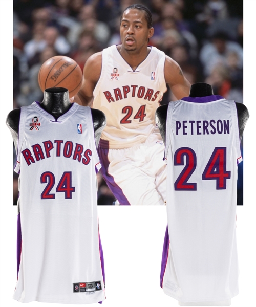 Morris Petersons 2001-02 Toronto Raptors Game-Worn Jersey with Team LOA - 9/11 Memorial Ribbon Patch!