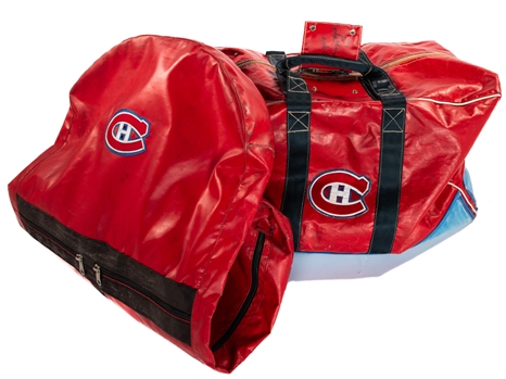 Montreal Canadiens 1985-86 Signed Lucien DeBlois Equipment Bag, 2010-11 Heritage Classic Practice Jersey (LOA), 1980s Jersey Bag, 1990s Practice Jersey and 1970s/80s Souvenir Jersey 