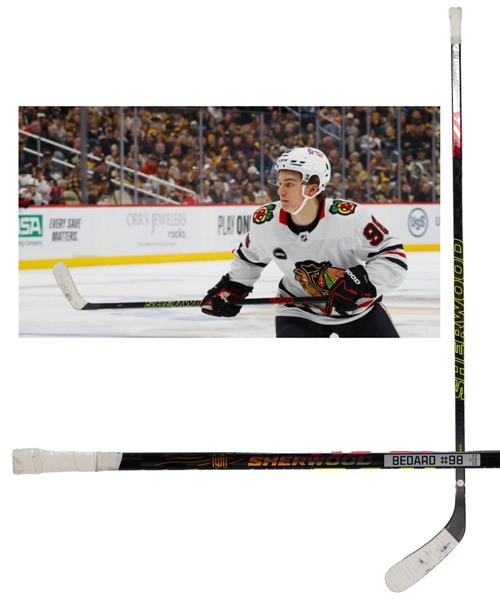 Connor Bedards 2023-24 Chicago Blackhawks Sher-Wood Rekker Legend Pro Game-Used Stick with COA