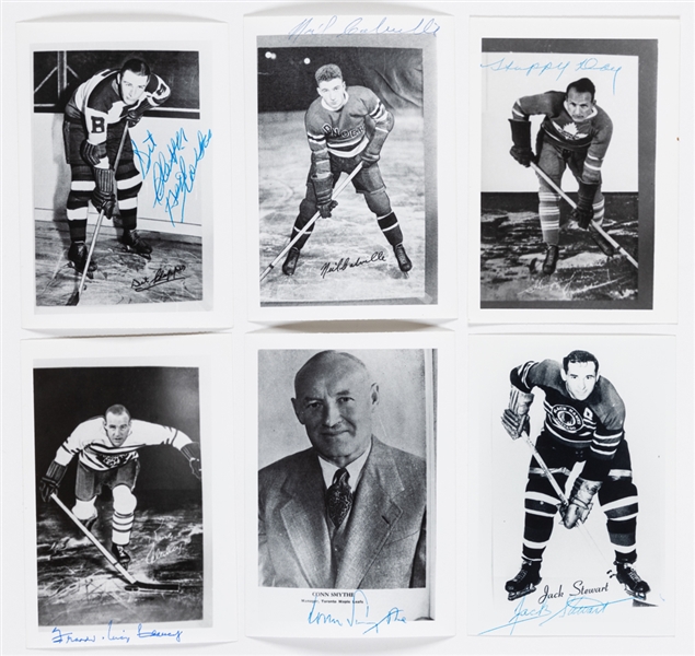 Hockey Hall of Famers Signed Photos (36) Including Deceased HOFers Clancy, Goheen, Dutton, Primeau, Broda and the Rocket 