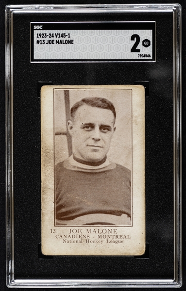 1923-24 William Paterson V145-1 Hockey Card #13 HOFer Joe Malone - Graded SGC 2