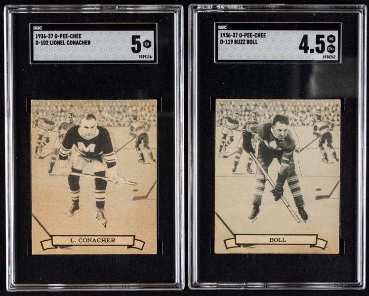 1936-37 O-Pee-Chee Series "D" (V304D) Hockey Cards #102 HOFer Lionel Conacher (SGC 5) and #119 Buzz Boll (SGC 4.5)