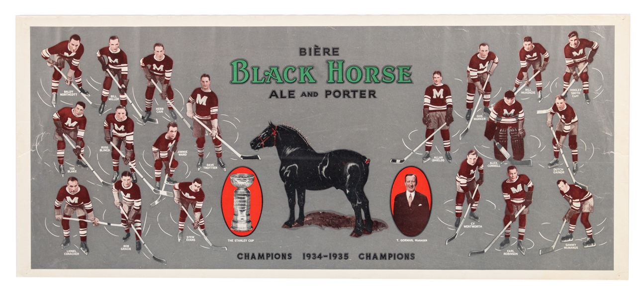 Montreal Maroons 1934-35 Stanley Cup Champions Black Horse Ale Advertising Print (13" x 30")