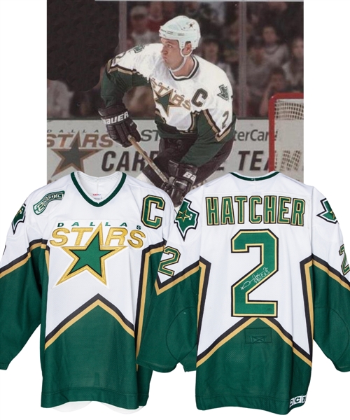 Derian Hatchers 2000-01 Dallas Stars Pre-Season Game-Worn Captains Jersey with MeiGray LOA and COR