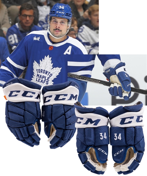 Auston Matthews 2022-23 Toronto Maple Leafs CCM Pro Game-Worn Gloves with Team LOA - Photo-Matched!