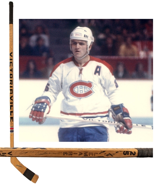 Jacques Lemaires 1975-76 Montreal Canadiens Victoriaville Team-Signed Game-Used Stick Including Dryden, Lafleur, Cournoyer, Savard and Others - Stanley Cup Championship Season!