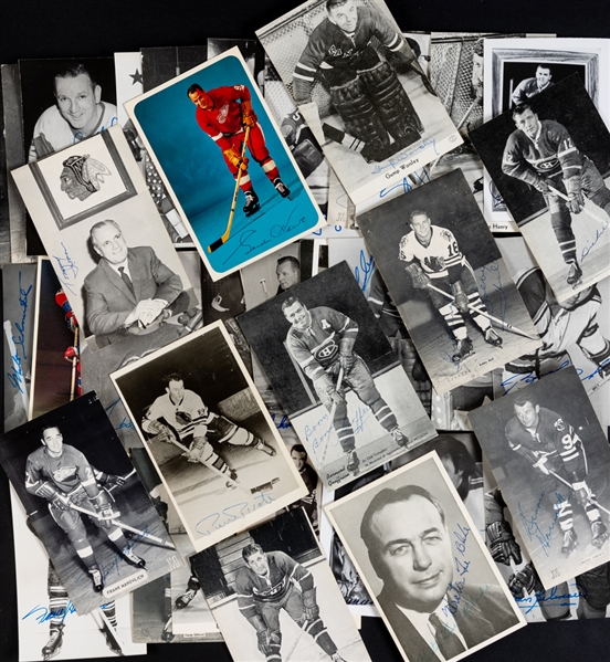 Vintage/Modern Signed Hockey Postcard Collection of 50 Including Howe, Hull, Beliveau, Blake, Lach, Geoffrion and Others - 37 Different HOFers! 