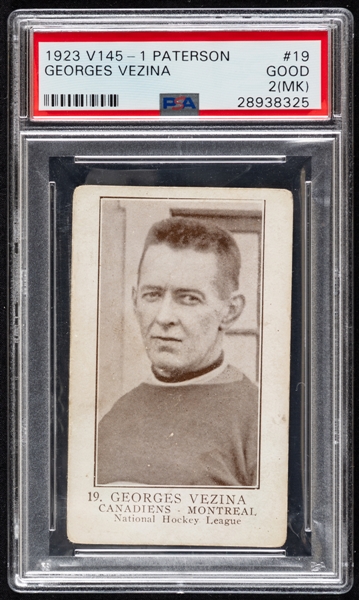 1923-24 William Paterson V145-1 Hockey Card #19 HOFer Georges Vezina - Graded PSA 2 (MK)