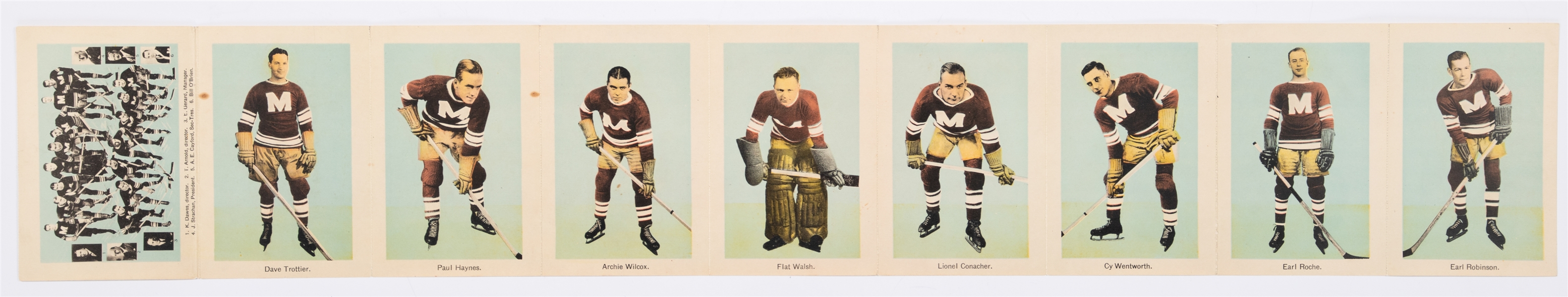 Scarce 1932-33 Montreal Maroons Undetached Fold-Out Hockey Postcards Complete Set - Features 15 Players Including HOFers Lionel Conacher and Hooley Smith Plus a Team Postcard