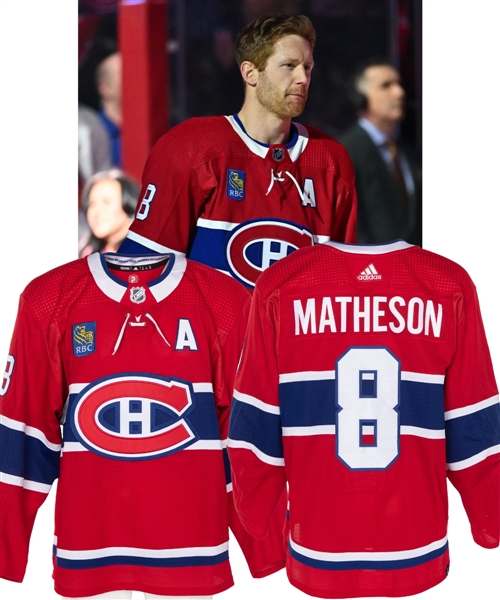 Mike Mathesons 2023-24 Montreal Canadiens Game-Worn Alternate Captains Jersey with Team LOA - Photo-Matched!