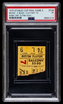 May 10th 1970 Stanley Cup Finals Cup-Clinching Game #4 Ticket Stub (Boston Bruins vs St. Louis Blues) - Bobby Orr "Flying Goal" - Graded PSA 1