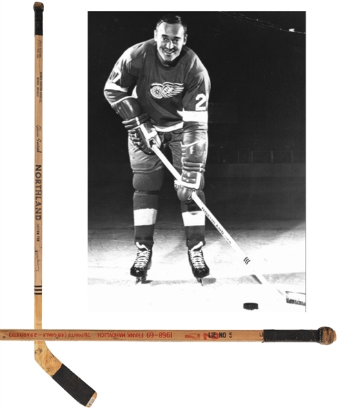 Frank Mahovlichs 1968-69 Detroit Red Wings Signed Northland Custom Pro Game-Used Stick - From the Collection of Photographer Jim Mackey 