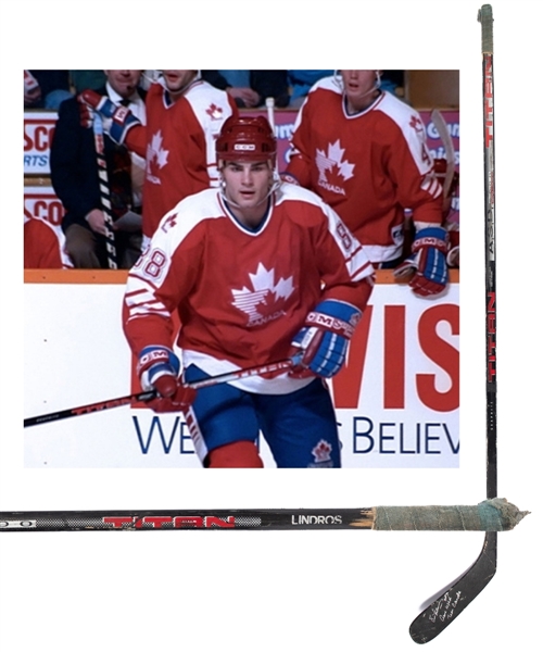 Eric Lindros 1992 Winter Olympics Titan ASD 6000 Game-Used Stick from His Personal Collection with His Signed LOA - Stick Signed with Annotation "HOF 16 Game Used Team Canada"