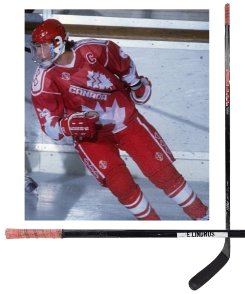 Eric Lindros Late-1980s/Early-1990s Canada National Team Pre-NHL Titan Game-Used Stick from His Personal Collection with His Signed LOA - Stick Signed with Annotation "HOF 16 Game Used"