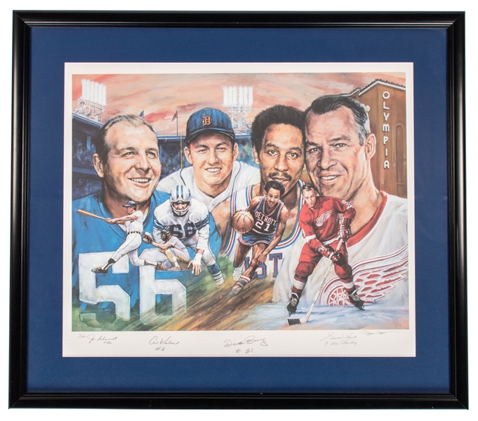 "Legends of Detroit" Multi-Signed Limited-Edition #71/1000 Framed Lithograph by Doug West Including Howe, Kaline, Bing and Schmidt with COA (35 3/4" x 31 1/2")