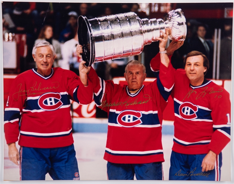 Maurice Richards Multi-Signed Photograph Collection of 2 Including M. Richard, Beliveau, Lafleur, P. Esposito and Clarke Originally From His Personal Collection with LOAs