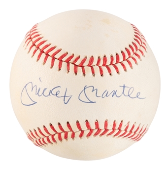 Deceased HOFer Mickey Mantle Single-Signed Official AL Bobby Brown Baseball with JSA LOA