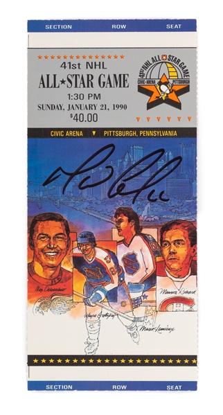 Mario Lemieux Pittsburgh Penguins Signed 1990 NHL All-Star Game Ticket Stub with Team COA