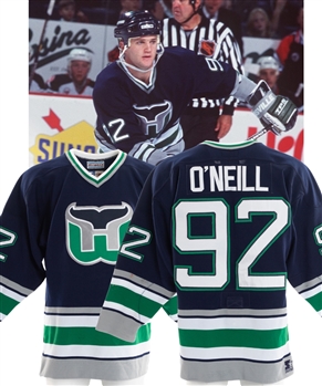 Jeff ONeills 1996-97 Hartford Whalers Game-Worn Jersey - Final Season for Team in Hartford!