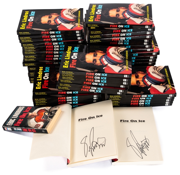 Eric Lindros Signed 1991 "Fire on Ice" Softcover Book Collection of 56 from His Personal Collection with his Signed LOA