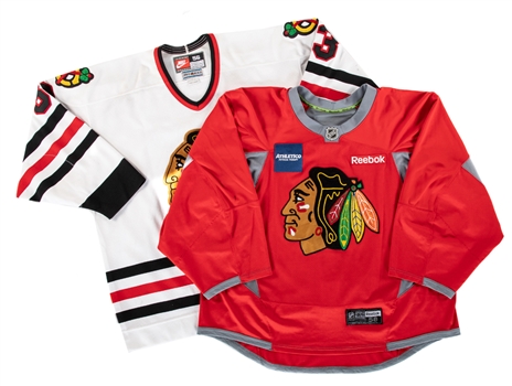 Jonas Elofssons 1999-2000 Chicago Blackhawk Preseason Rookie Training Camp-Worn Jersey and Nikolai Khabibulins Mid-to-Late-2010s Chicago Black Hawks Practice Jersey Collection of 2