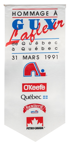 Guy Lafleur March 31, 1991 Quebec Nordiques Retirement Night Banner from the Colisee de Quebec (10 x 4 1/2)