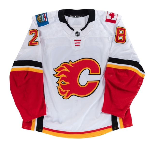 Elias Lindholms 2018-19 Calgary Flames Playoffs Jersey with Team LOA - Photo-Matched to First Career Playoffs Goal!