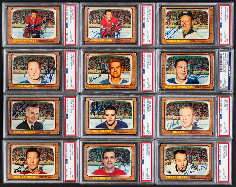 1966-67 Topps Signed Hockey Card Near Complete Set (113/132) - All PSA/DNA Certified Authentic Autographs - Includes Cards Signed by Deceased HOFers (26), HOFers (17) and Deceased Players (37)