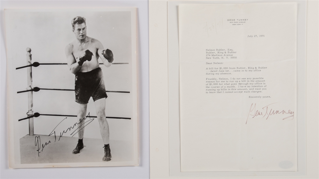 Former Heavyweight Boxing Champion Deceased HOFer Gene Tunney Signed Photo and Signed 1971 Letter with JSA Auction LOA