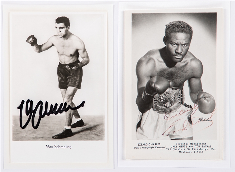 Former Heavyweight Boxing Champions Deceased HOFers Max Schmeling and Ezzard Charles Signed Photos with JSA Auction LOA