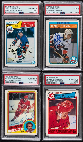 1982-83 to 1984-85 O-Pee-Chee Signed Hockey Cards of HOFers Bryan Trottier, Denis Potvin and Lanny McDonald (2) (PSA/DNA Certified Authentic Autographs) 