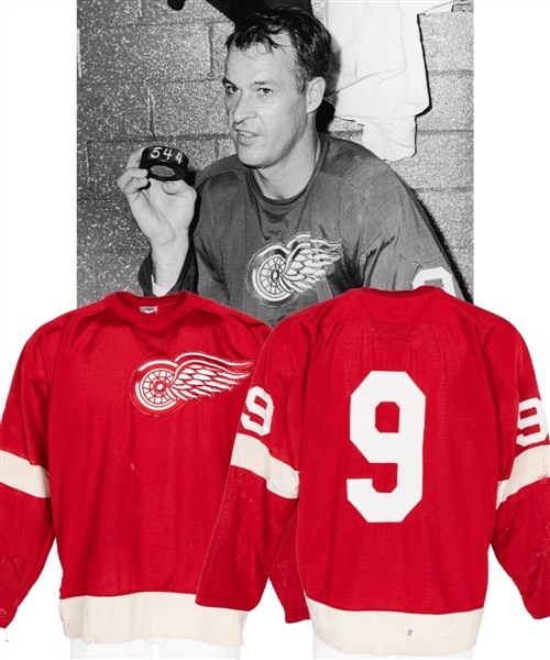 Gordie Howes 1963-64 Detroit Red Wings "544th and 545th NHL Goals" Game-Worn Jersey with LOA - Photo-Matched to Both Milestone Goals Tying and Passing Maurice Richard as the NHL All-Time Goal Leader!