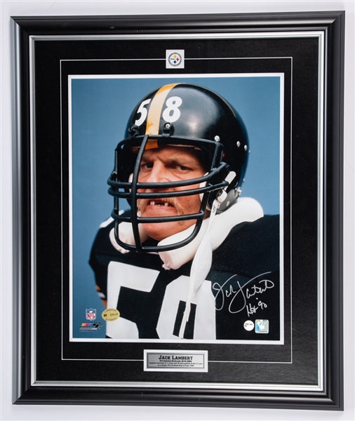 Football Hall of Famers Signed Framed and Unframed Photo Collection of 9 Including Rice, Campbell, Lambert, Payton, Csonka, Butkus, Sayers and Moon - All with COAs!