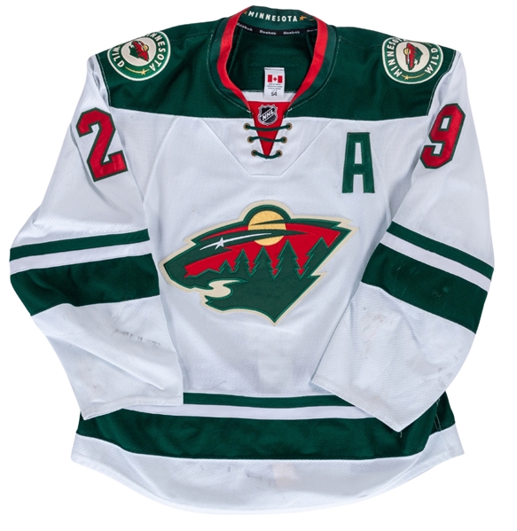 Jason Pominvilles 2013-14 Minnesota Wild Game-Worn Alternate Captains Jersey with Team COA - Team Repairs! - Photo-Matched! 