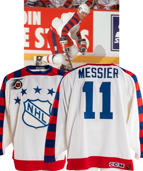 Mark Messiers 1992 NHL All-Star Game Wales Conference Signed Game-Worn Alternate Captains Jersey with LOA - NHL 75th Anniversary Patch!