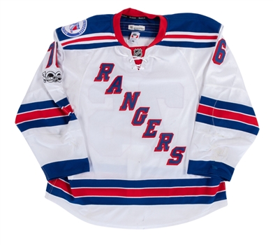 Brady Skjeis 2016-17 New York Rangers Game-Worn Rookie Jersey with Steiner LOA - NHL Centennial Patch! - 90th Anniversary Patch! - Photo-Matched! - Numerous Team Repairs!