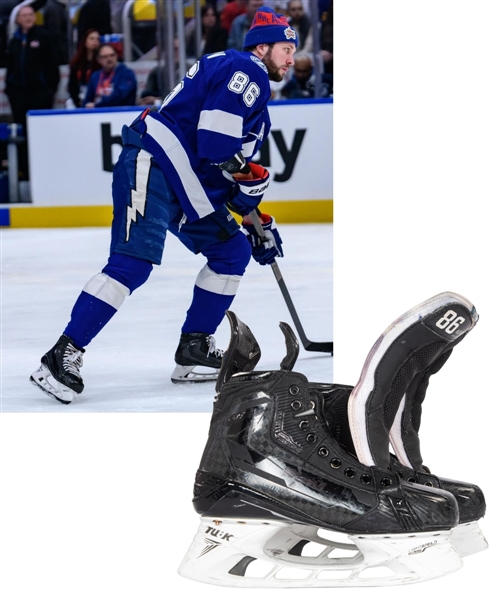 Nikita Kucherovs 2023-24 Tampa Bay Lightning Bauer Supreme Game-Used Skates - Record Setting Season! - Photo-Matched to 2024 NHL All-Star Weekend!