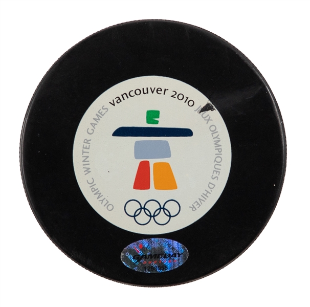 2010 Winter Olympics Mens Canada vs USA Game-Used First Period Puck From Preliminary Round