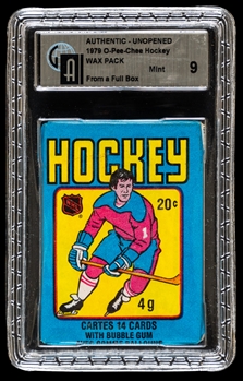 1979-80 O-Pee-Chee Hockey Unopened Wax Pack - Graded GAI MINT 9 (From a Full Box) – Wayne Gretzky Rookie Card Year